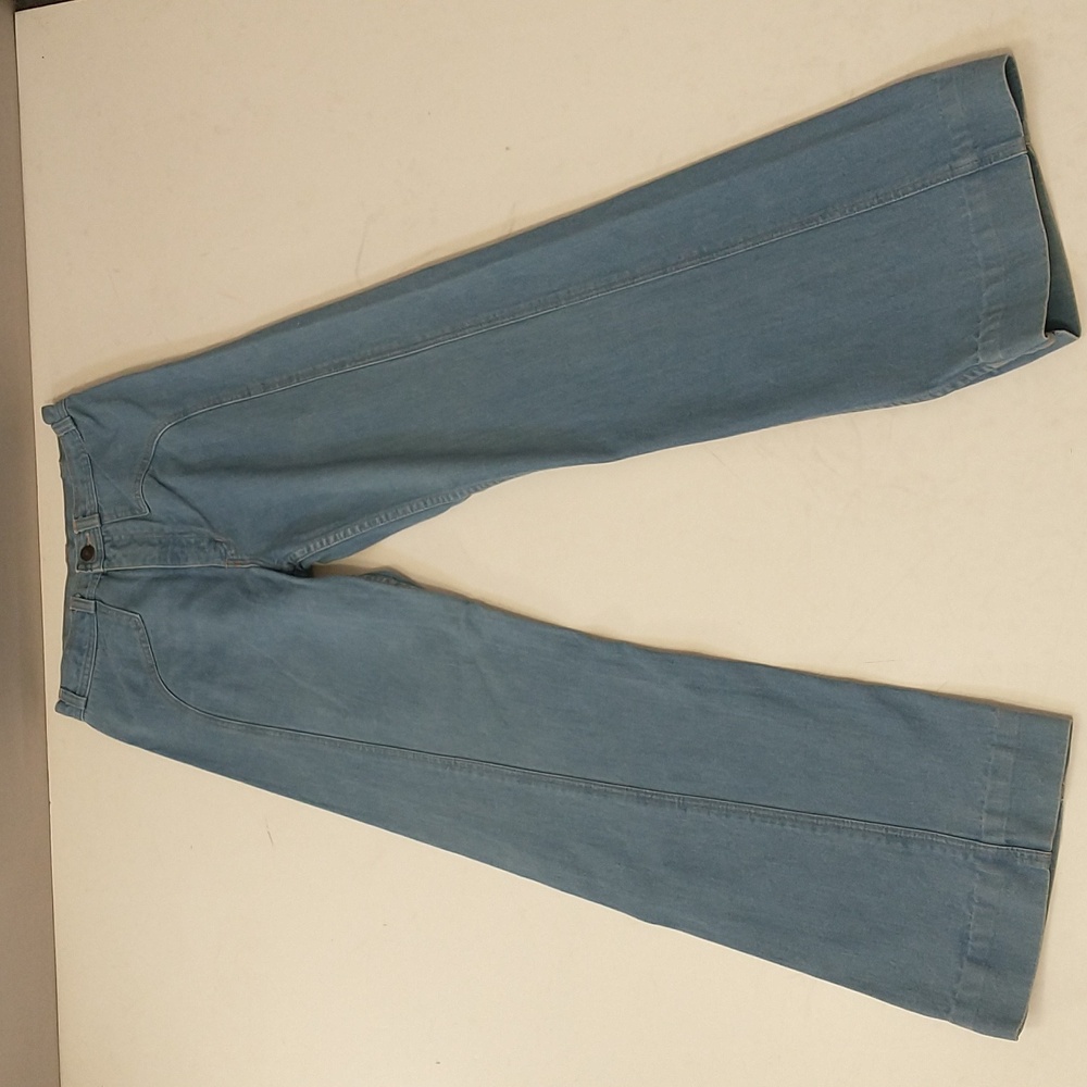 Vintage 70s Jeans 100% Cotton Light Wash Wide Leg Flare Blue Denim New York